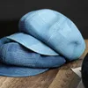 Basker vintage texturerad denim blå rutig basker vår sommar resor solnedgång personlig designer mäns och kvinnors nyheter pojkar hatt g220612