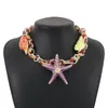 Choker R2LE Colorful Enamel Starfish Metal Necklace Women Fashion Vintage Statement Large Jewelry Accessories