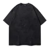 Spring and Summer New Product Bathing Blood Print Old Dark Black Wash Water T-shirt Men's Short Sleeve High StreetOZ23