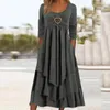 Casual Dresses Summer For Women 2023 Beach Long Sleeve Dress Crewneck Loose Flowy Ruched Female Robe Ladies Clothes