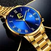 Andra klockor Fashion Mens Gold Stainless Steel Watches Luxury Minimalist Quartz Wrist Watch Men Business Watch Relogio Masculino 230609