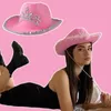 Berets Style Cowboy Hat Pink Women Girls Birthday Party Caps With Feather Sequin Decoration Crown Tiara Night Club Cowgirl Hats