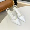 Womens Sandals Designer Sexy Pumps Slingback Sandal Pointed Toe Real Leather Knitted Hollow High Heels Party Shoes Silver Gold Wedding Size 40