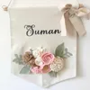 Party Decoration Customized Name Birthday Floral Buntings Soft Felt Handmade Flowers Sign Burlap Shabby Chic Canvas Banners