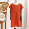 Girl's Dresses Summer New Orange Retro Girls Dress Cotton Baby Kids Casual Petal Sleeve Holiday Toddler Girl Clothes R230612