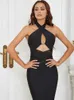 Casual Dresses Sexy Women Backless Black Bandage Midi Elegant Gown Summer Mesh Patchwork Halter Bodycon Clubwear Party Dress Evening