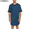 Men's Robes INCERUN Men Sleep Robes Short Sleeve V Neck Nightgown Homewear Comfortable Patchwork Loose Mens Bathrobes Dressing Gown S-5XL 230612