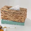 Organizzazione INS Water Hyacinth Woven Tissue Box Rattan Coperchio intrecciato Basella di carta sanitaria in carta per la casa