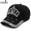 Whole- VONRU New Crown Rhinestone Baseball Bonés Fashion Jean Hat Hip Hop Women Denim Baseball Boné Sun Hat1290C