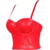 T-Shirt PU Leather Crop Top Built in Bra Club Fashion Night Out Women Coquette Corset Tops Cropped Female Sexy Ladies Push Up Bustier