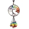 Natural Stone Tree of Life Keychain Pendant 7 Chakra Hanging Copper Wire Wrap Key Ring Holder Reiki Energy Car Home Decoration