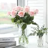 Decoratieve Bloemen 12 stks/partij Kunstmatige Real Touch Zijde Roze Rozen Boeket Bruiloft Feestartikelen Nep Witte Decoratie Thuis