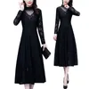 Casual Dresses Oversized Women's Loose Slim Hollow Dress 2023 Spring Autumn Lace Long Sleeve Mid Length Fashion Elegant Robe T1982