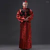 Vêtements ethniques hommes traditionnel chinois ensemble gilet longue chemise et chapeau scène drame Performance mariage Ma manteau spectacle récolte