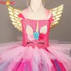 Girl's Dresses Glittery Unicorn Princess Pageant Flower Dress Kids Party Costume With Pannband och Wings Halloween Cosplay Girl Dress 230609