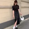 Ubranie etniczne Balck chiński styl sukienka styl vintage mandarynki qipao topskirt kobiety eleganckie cheongsam seksowne podzielone vestidos