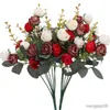 Fleurs séchées 21 têtes de roses artificielles en diamant, fausses soies rouges, Bouquet de pivoines pour Table de mariée, bricolage, accessoires de décoration pour la maison