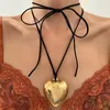 Choker Gothic Silver Gold Color Big Heart Pendant Necklace For Women Black Adjustable Long Rope Chain Y2K Accessories