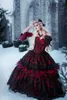 2023 Vintage Black And Red Wedding Dresses 3D Floral Appliques Princess A Line Lace Gothic Bridal Gowns With Detachable Long Sleeves Corset Plus Size Vestido De Novia