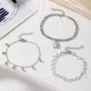 Böhmen Silber Farbe Knöchel Armband Set Für Frauen Liebe Schloss Charme Fußkettchen Kette Auf Bein Mode Boho Schmuck Geschenk