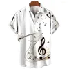 Casual Shirts Mens Shirt 2023 Summer Fashion Hawaiian Short Sleeve Lapel Top Music Symbol Pattern Print Oversized Man Clothes2024