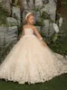 Vestidos de menina flor para festa de casamento apliques de renda querido até o chão botão traseiro vestido de baile Robe Princesse Fille Vestidos