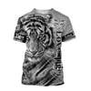 Camisetas masculinas de algodão pesado com capuz para homens manga curta estampa de tigre 3D top masculino fino casual feminino compressão