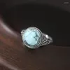 Bagues de grappe femmes 925 Vintage Thai argent vieux Turquoise ouverture bague réglable fiançailles fête cadeau bijoux