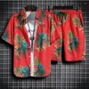 Herrspårar Summer Men's Short Sleeve Suit Floral 3D Printed Beach Shirt Casual Shorts