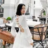 Casual Dresses 2023 Spring Summer European Design Vintage White Boho High Waist Empire Lace Dress Luxury Backless Ladies