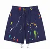 Men's Shorts American Fashion Brand galleryes Depts Hand-painted Splash Printing Pure Cotton Terry Shorts Fog High Street 5-point Casual Pants Black Blue