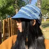 Berets Denim kurze Entenzunge Baskenmütze Frühling Sommer Retro Blue Wash Edge Stack Layer Japanische Cloudshell Baskenmütze Damen G230612