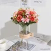 Fiori secchi Rose artificiali di peonia di seta rossa Vasi per decorazioni per la casa Bouquet da sposa Accessori da sposa Regali fai da te artigianali Piante finte rosa