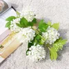 Flores secas cabezas bola de nieve rama de hortensia decoración de habitación blanca flores de seda artificiales con hoja verde para fotografía de decoración del hogar