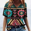 Women's T Shirts Vintage Ethnic T-Shirt 3D Boho Floral Print Clothing V-Neck Women Tops Overdimensionerade Short Sleeve Tee Summer Loose Female