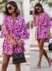 Casual Dresses Women Sexy V Neck Mini Dresses Summer Boho Casual Floral Print Batwing Sleeve Dresses Female Ruffle Beach Party Dress Vestidos Z0612