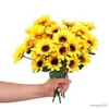 Testa di fiori secchi Girasole giallo Seta artificiale Bouquet da sposa Fai da te Home Office Soggiorno Giardino Hotel Decorazione di nozze