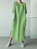 パーティードレス夏のエレガントなミッドカーフサンドレスファッション女性スプリットヘムルーズカジュアルベスティドスカフタンハーフスリーブソリッドドレスローブフェム2023