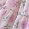 Robes de fille Floral Filles Casual Rose Fleur Imprimé Princesse Robe avec Arc Bébé Fille Mariage Enfants Vêtements Robes