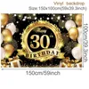Décoration de fête doré noir joyeux anniversaire fond 18 21 30 40 50 60 fournitures longue bannière drapeau toile de fond décor