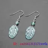 Boucles d'oreilles pendantes Birman Jade Leaf Real Blue Talismans Jadéite Pierre Naturelle Cadeaux Chinois 925 Bijoux En Argent Amulettes Femmes Vintage