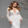 Sexy Mermaid Wedding Dresses High V-neck Long Sleeve Full Appliqued Lace Wedding Gown Illusion Sweep Train Custom Made Bridal Gown