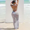 Basic Casual Dresses Mesh Spaghetti Straps Maxi Beach Dres Sexy See Through Lace Up Backless Bodycon Long Club Party Robe Bikini Cover Ups 230612