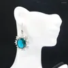 Orecchini pendenti 45x27mm Gemma ovale romantica London Blue Topaz Rich Aquamarine White CZ Regalo per sorella Matrimonio Argento