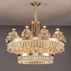 Lampes suspendues Lustres Postmoderne De Luxe Double Couche Cristal Villa Bâtiment Duplex Maison Atmosphère Salon Lampe Lumière