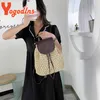 Mochila Yogodlns Summer Hollow Out Drawstring Hasp Straw Bag School Bag Tricô Mochilas Beach Bag Travel Holiday Ladies Tote Bag J230517