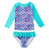 Roupa de banho infantil sereia meninas roupa de banho escama de peixe infantil gradiente protetor solar tops calcinha manga comprida princesa shorts maiô moda praia roupas de banho b787