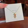 Pendant Necklaces Micro Paved Charm Necklace Stainless Steel Jewelry Woman Exquisite Red Zirconia Choker Birthday Gifts Conejo Chino