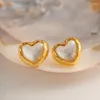 Boucles d'oreilles Minar mignon romantique coquille blanche perle amour coeur petit 14K plaqué or laiton déclaration boucle d'oreille pour les femmes bijoux