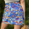 Skirts Blue Tie Dye Mesh Fruit Print Women Aesthetics Higt Waist Lace Ruffles A Line Sexy Mini E Girl Skirt Vintage Y2k Clothes
